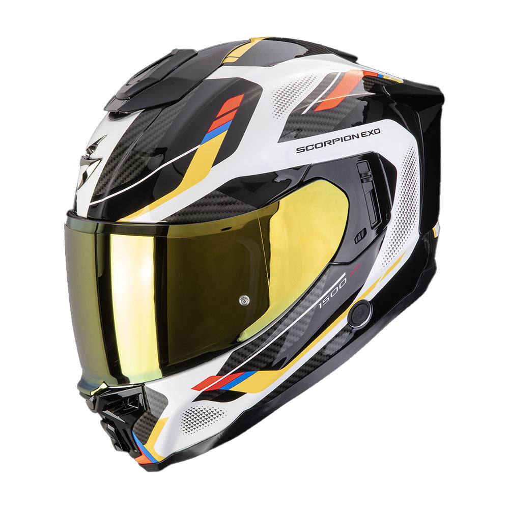 CASCO SCORPION EXO-1500 AIR SLEEK BLANCO / AZUL / AMARILLO