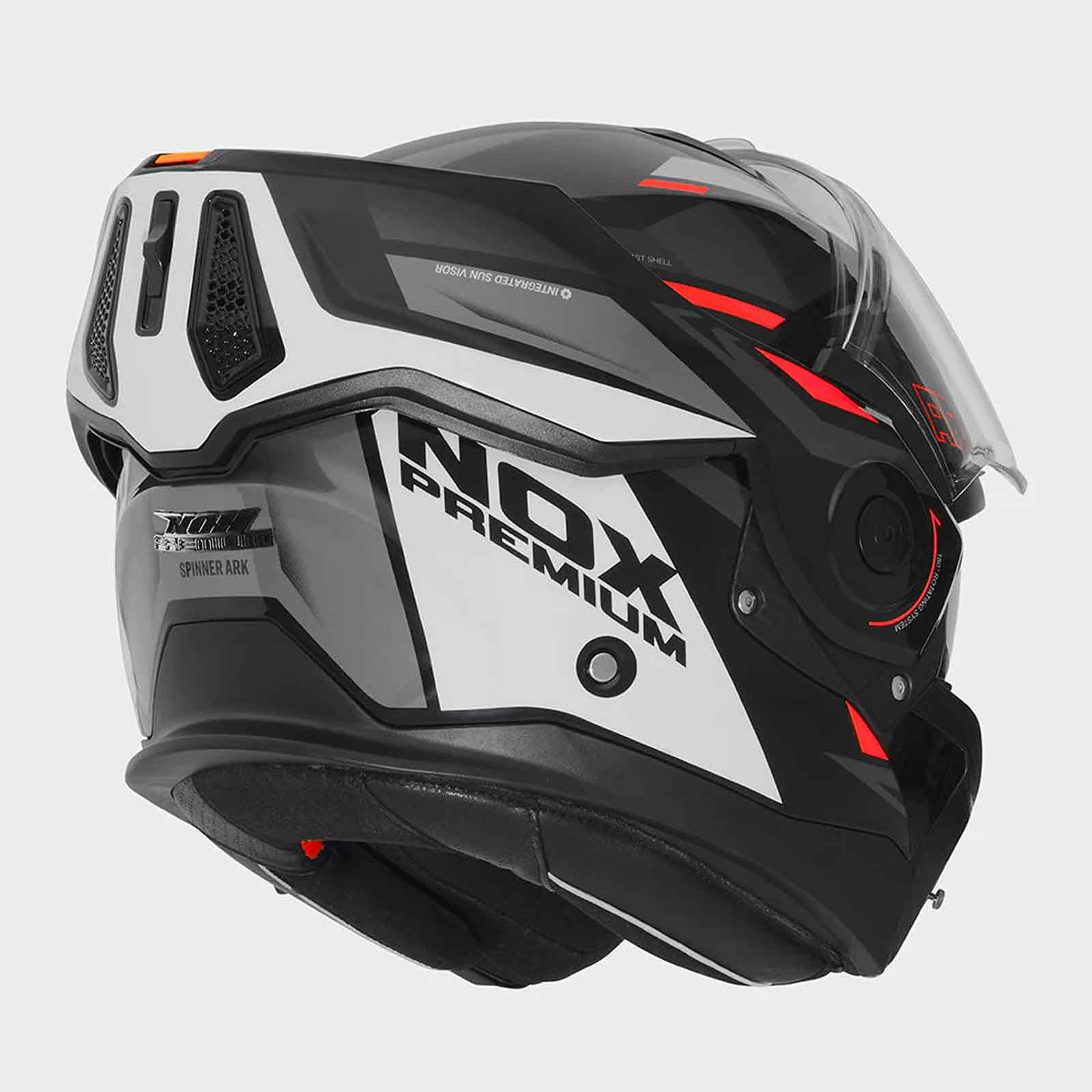 NOX Casco Abatible Premium Spinner ARK Blanco, Rojo y Negro