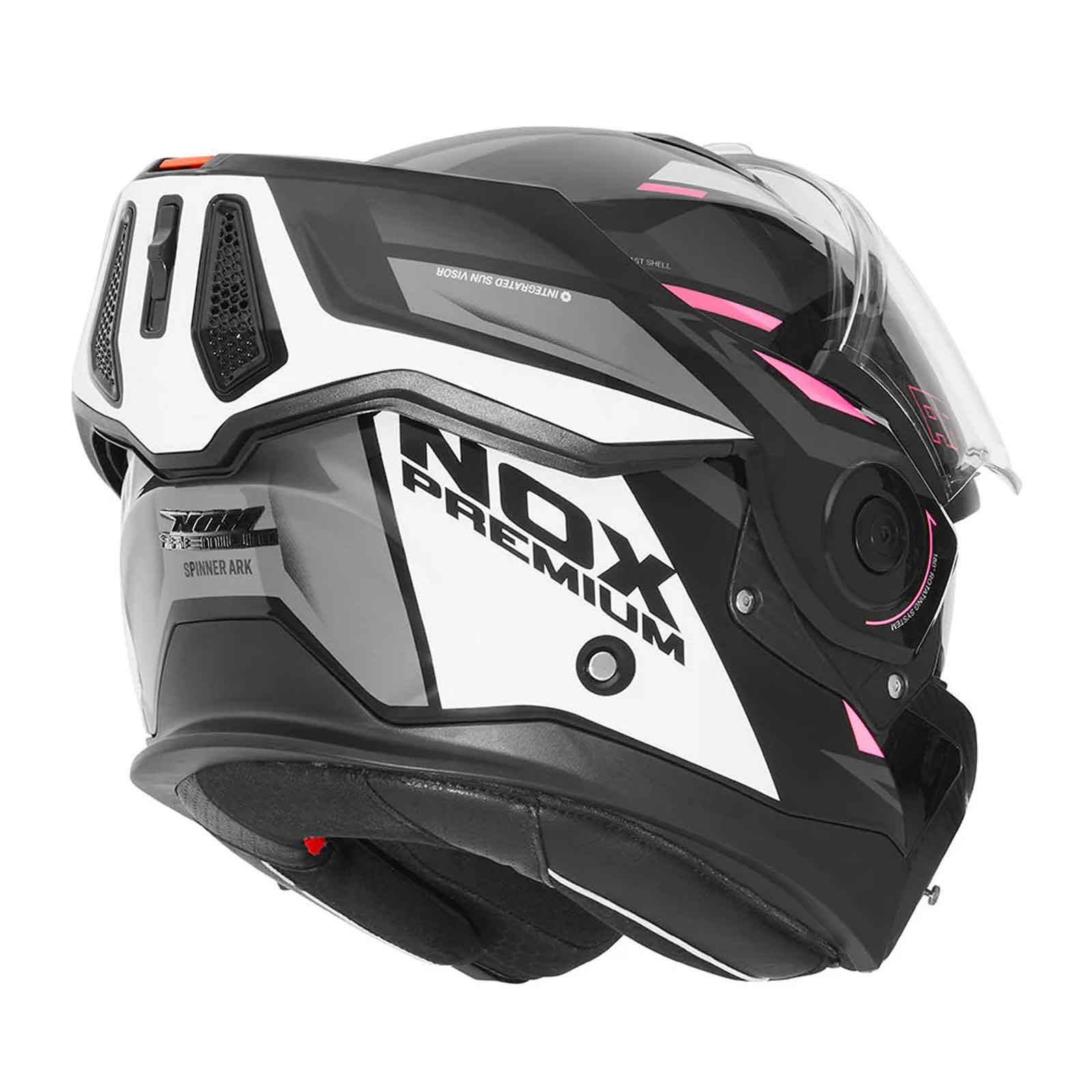 NOX Casco Abatible Premium Spinner ARK Blanco, Rosa y Negro