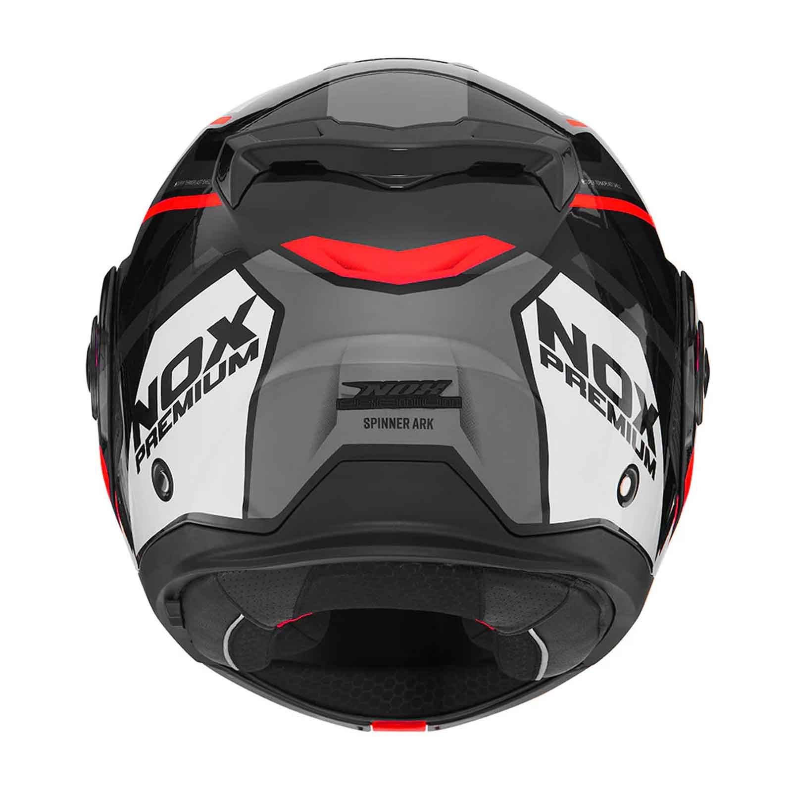 NOX Casco Abatible Premium Spinner ARK Blanco, Rojo y Negro