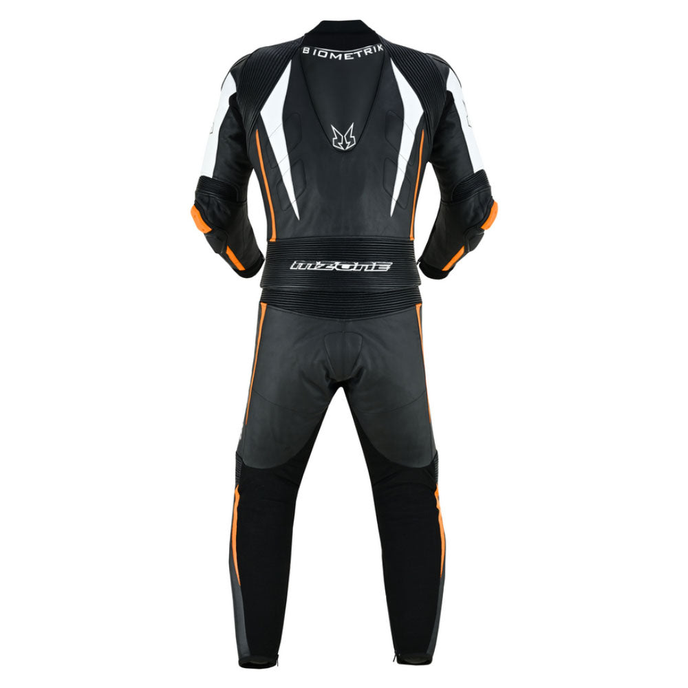 MONO DE CUERO MOTO MZONE IMOLA 2PC NEGRO / BLANCO / ORANG