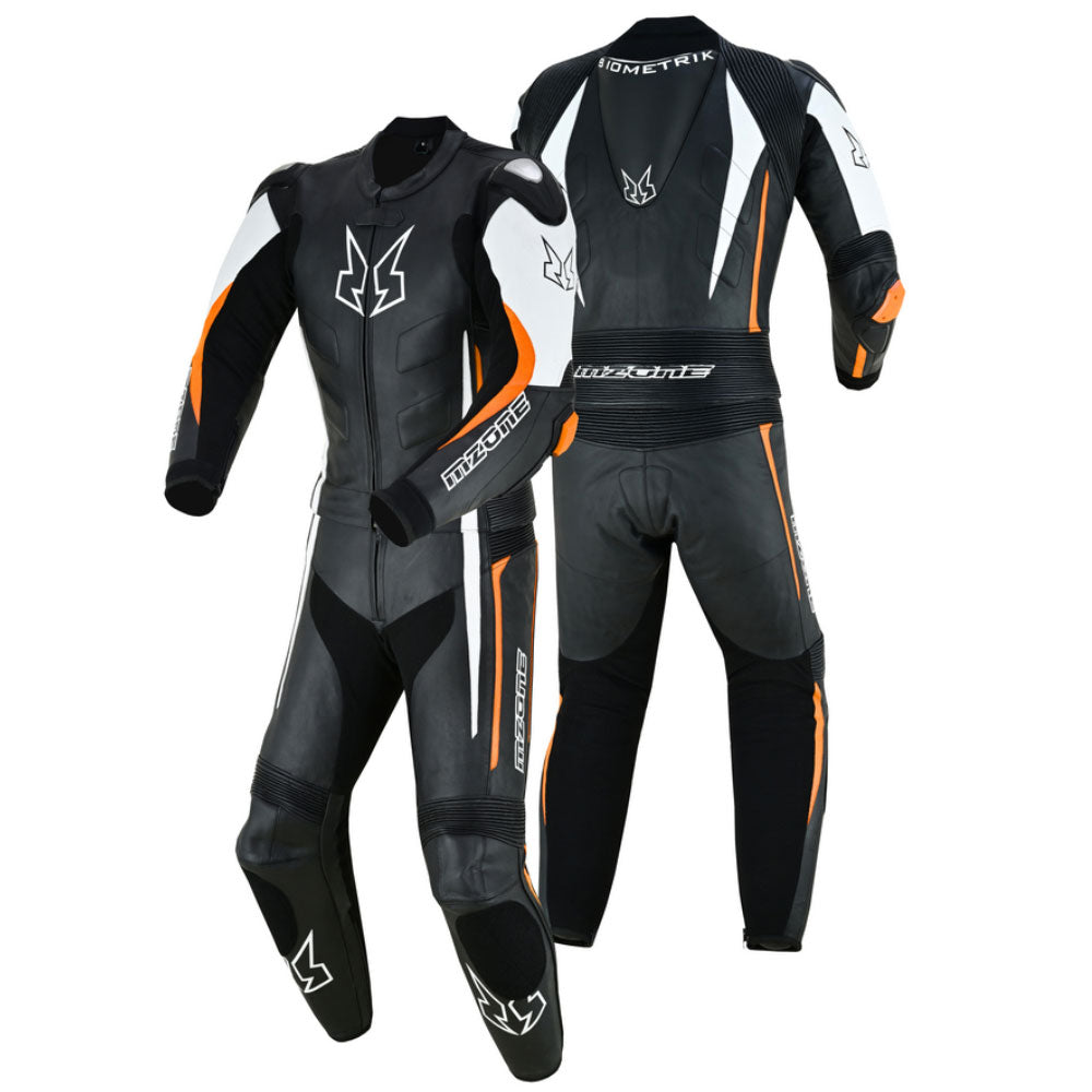 MONO DE CUERO MOTO MZONE IMOLA 2PC NEGRO / BLANCO / ORANG