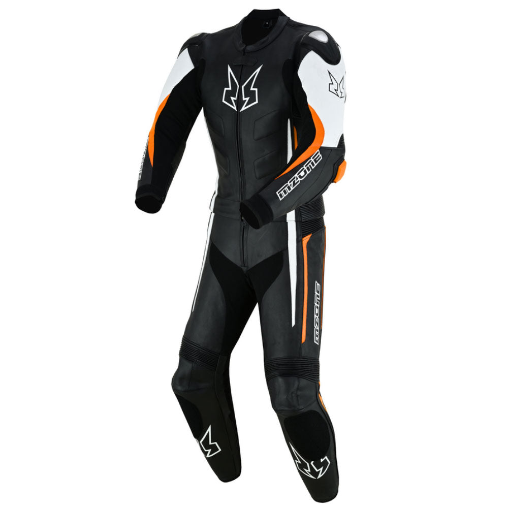 MONO DE CUERO MOTO MZONE IMOLA 2PC NEGRO / BLANCO / ORANG