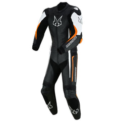 MONO DE CUERO MOTO MZONE IMOLA 2PC NEGRO / BLANCO / ORANG