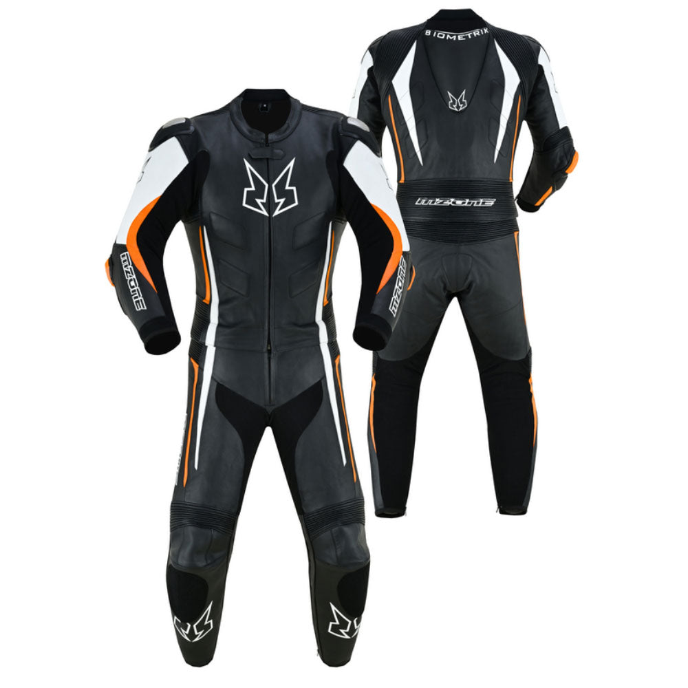 MONO DE CUERO MOTO MZONE IMOLA 2PC NEGRO / BLANCO / ORANG