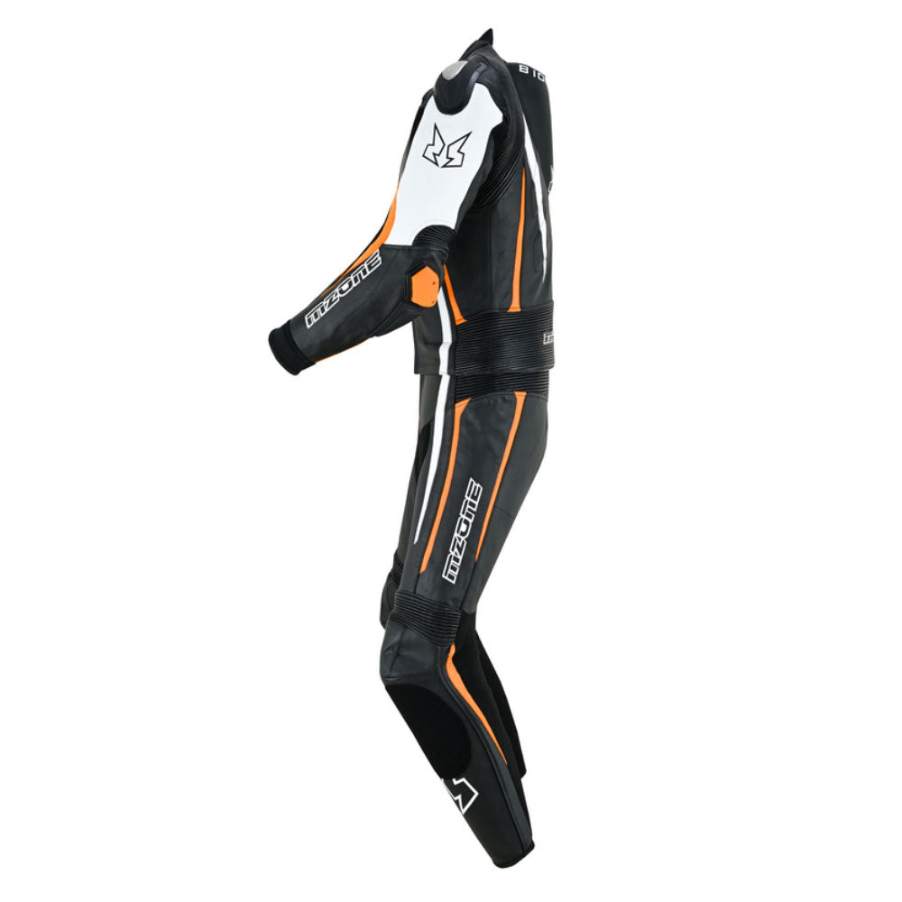 MONO DE CUERO MOTO MZONE IMOLA 2PC NEGRO / BLANCO / ORANG