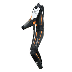 MONO DE CUERO MOTO MZONE IMOLA 2PC NEGRO / BLANCO / ORANG